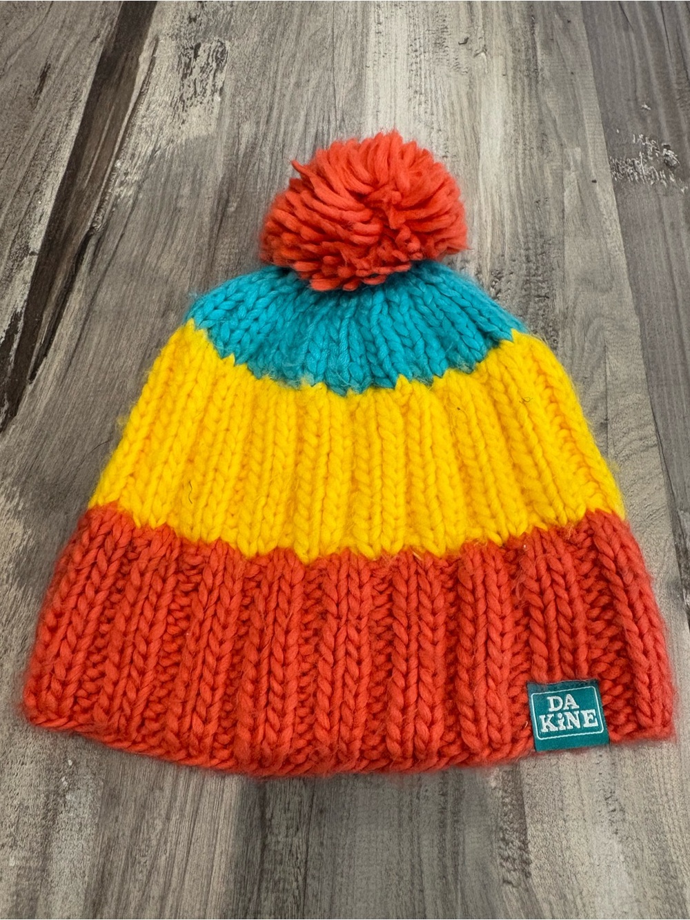 DAKINE Colorblock Pom Pom Beanie - Adult Unisex Orange, Yellow, Teal NWOT